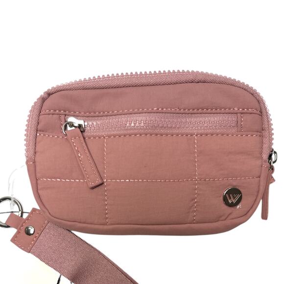 Blush Quilted Wristlet Wallet Compact Organizer Bag - Picture 1 of 7